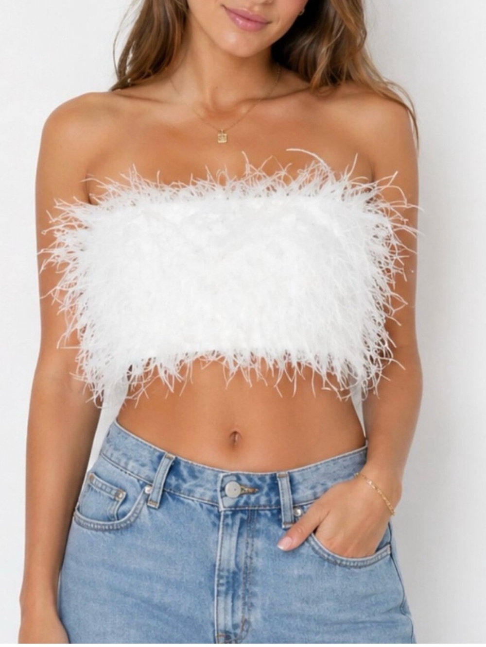 12th Tribe White Feather Strapless tube / crop